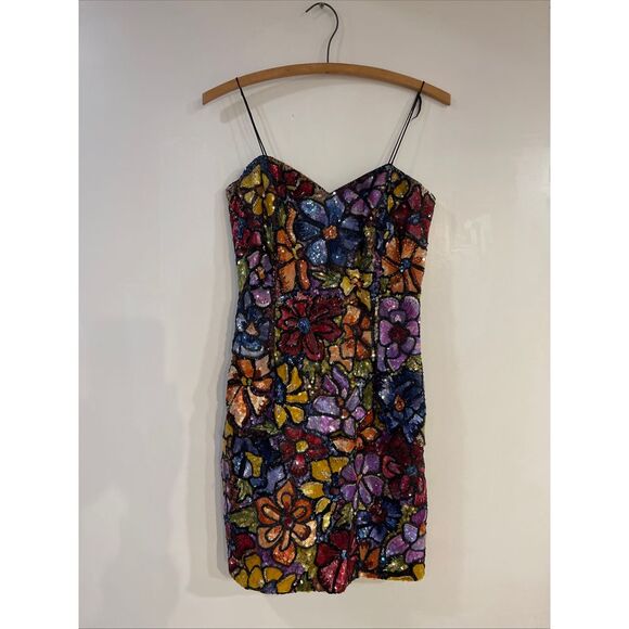 Stunning VTG 80's Designer Richilene Floral Hand Beaded Sequin Cocktail Dress 4‎ - Picture 1 of 16
